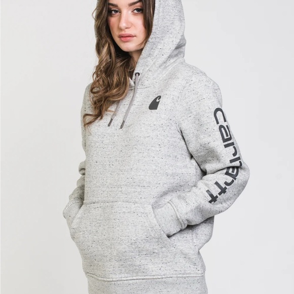 Carhartt Tops - Carhartt Light Gray Hoodie with Logo Sleeve